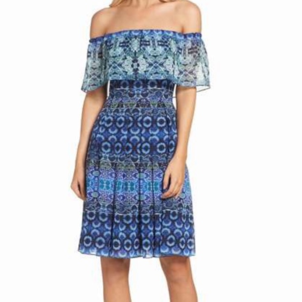 Eliza J Off-The-Shoulder Patterned Dress